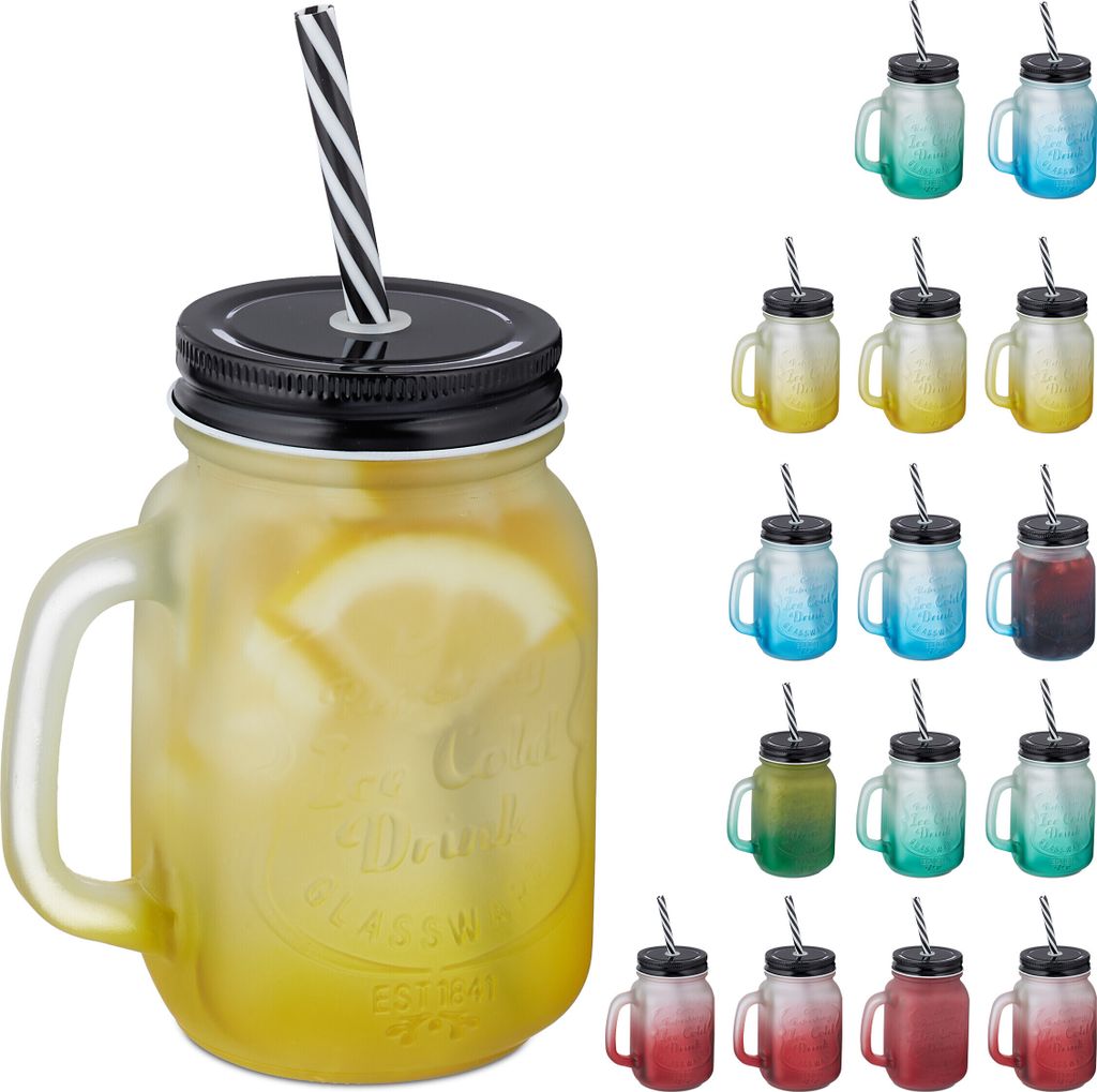 relaxdays Bunte Trinkgläser mit Deckel 16er Set Produktbild 