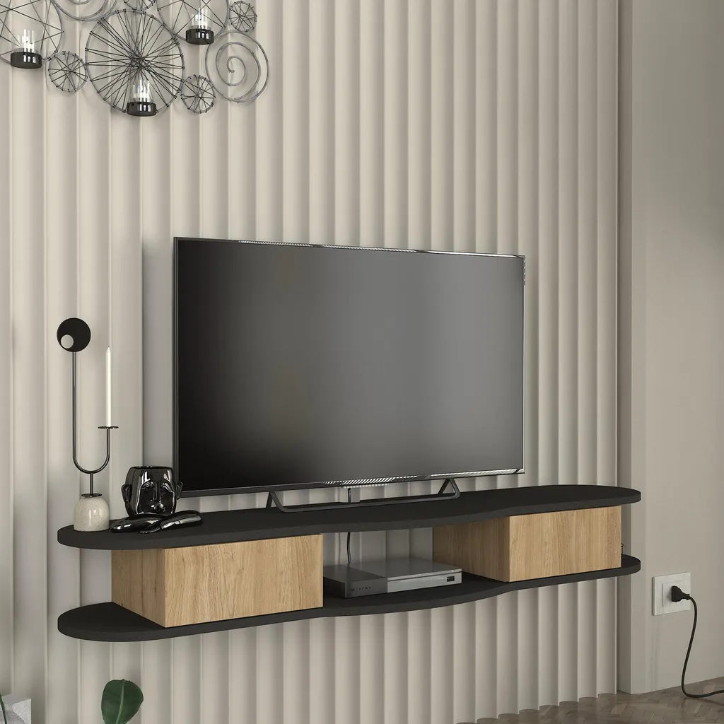 Meuble TV suspendu pour petit salon, rangement gain de place 150cm