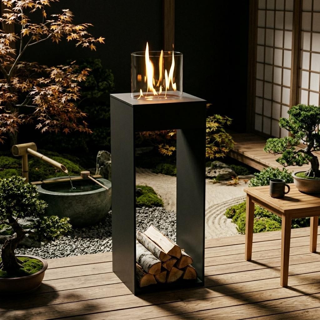 GLOW FIRE Ethanol Kamin 'Emma Concept L Outdoor' | Ethanolkamin mit 4 Std. Brenndauer und 2 KW Heizleistung | BxHxT: 32x81,1x32 cm