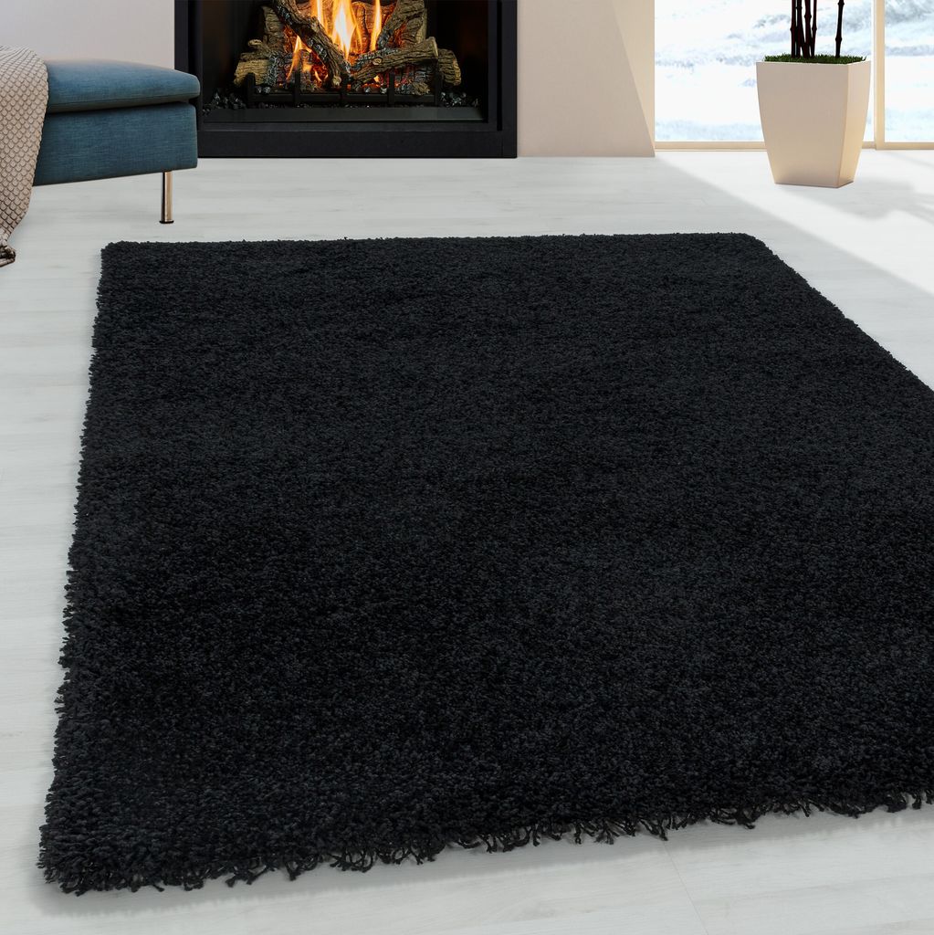 Sydney Shaggy teppich hochflor rechteckig 200x290cm schwarz 3000