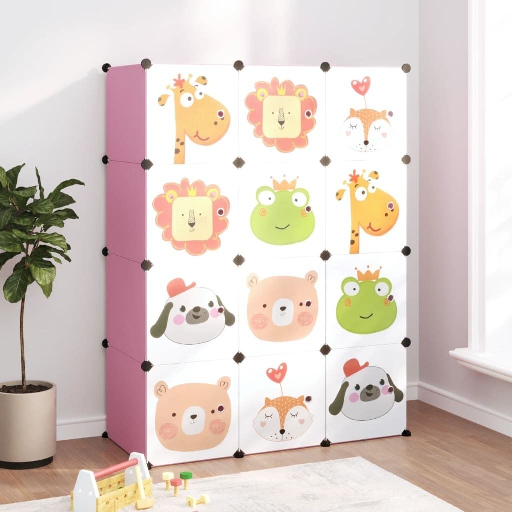 The Living Store Kinderschrank Modular mit 12 Würfeln Rosa PP