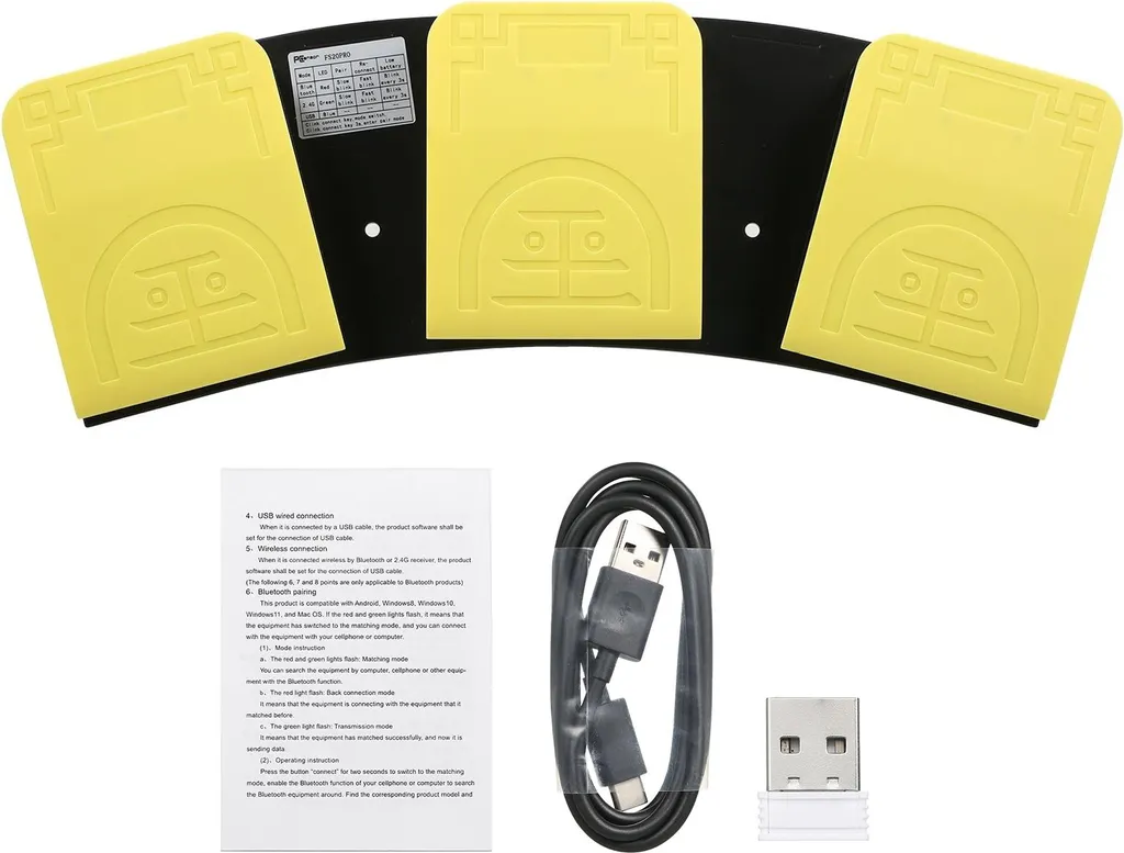 Pédale Triple FS20Pro pour Montage Vidéo et Musique USB Bluetooth 2,4G