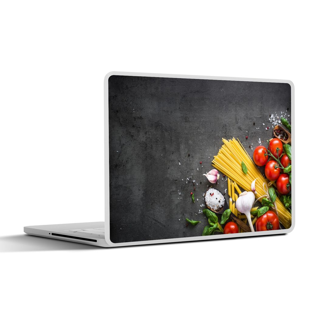 MuchoWow Laptop Aufkleber Sticker Cover Nudeln - Kräuter - Tomate - Gewürze - Rustikal 30x22 cm - Laptop-Sticker