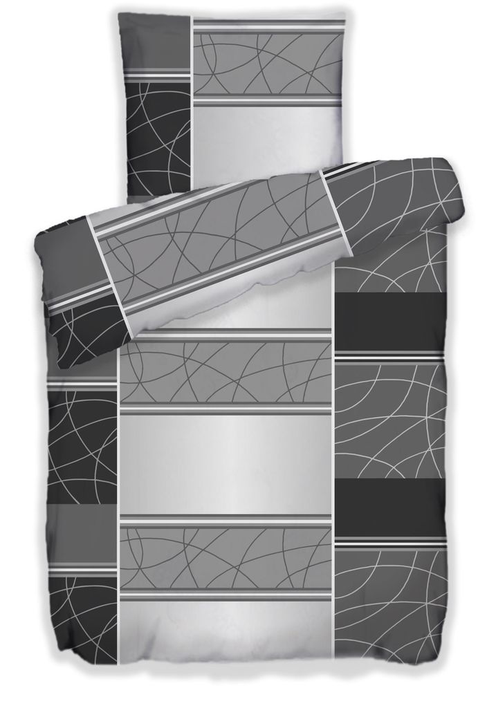 Bettwäsche Winter Biber Baumwolle Feinbiber 135x200 + 80x80 cm mit Reißverschluss Größe: 2 teilig Design: Karo Anthrazit