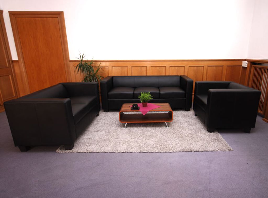 3-2-1 Couchgarnitur Lille, Kunstleder schwarz
