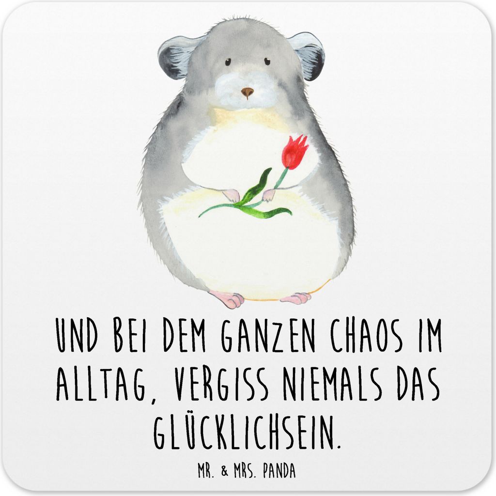 Mr. & Mrs. Panda Untersetzer für Gläser Chinchilla Blume 6er Set - Weiß - Geschenk, Glas-Untersetzer, Chaos, Tischuntersetzer, Liebeskummer, Get...