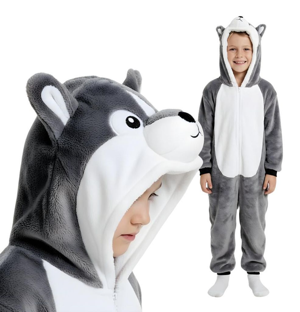 Pyjama Onesie Kigurumi Kostüm für Kinder Husky 140 Produktbild 