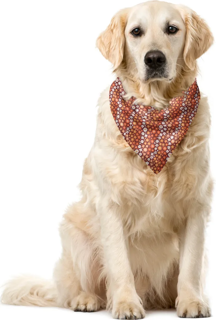 ABAKUHAUS Bandana per animali domestici con motivi floreali, arte del giardinaggio autunnale, 40x40 cm, terra di Siena bruciata, pesca scura