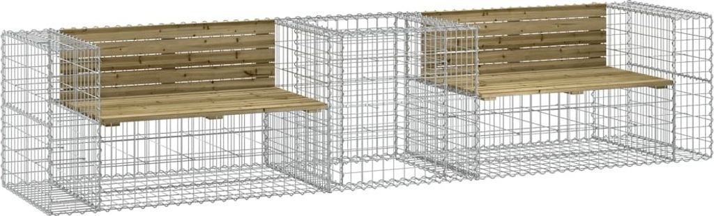 SYFAX Gartenbank mit Gabione Kiefernholz Imprägniert