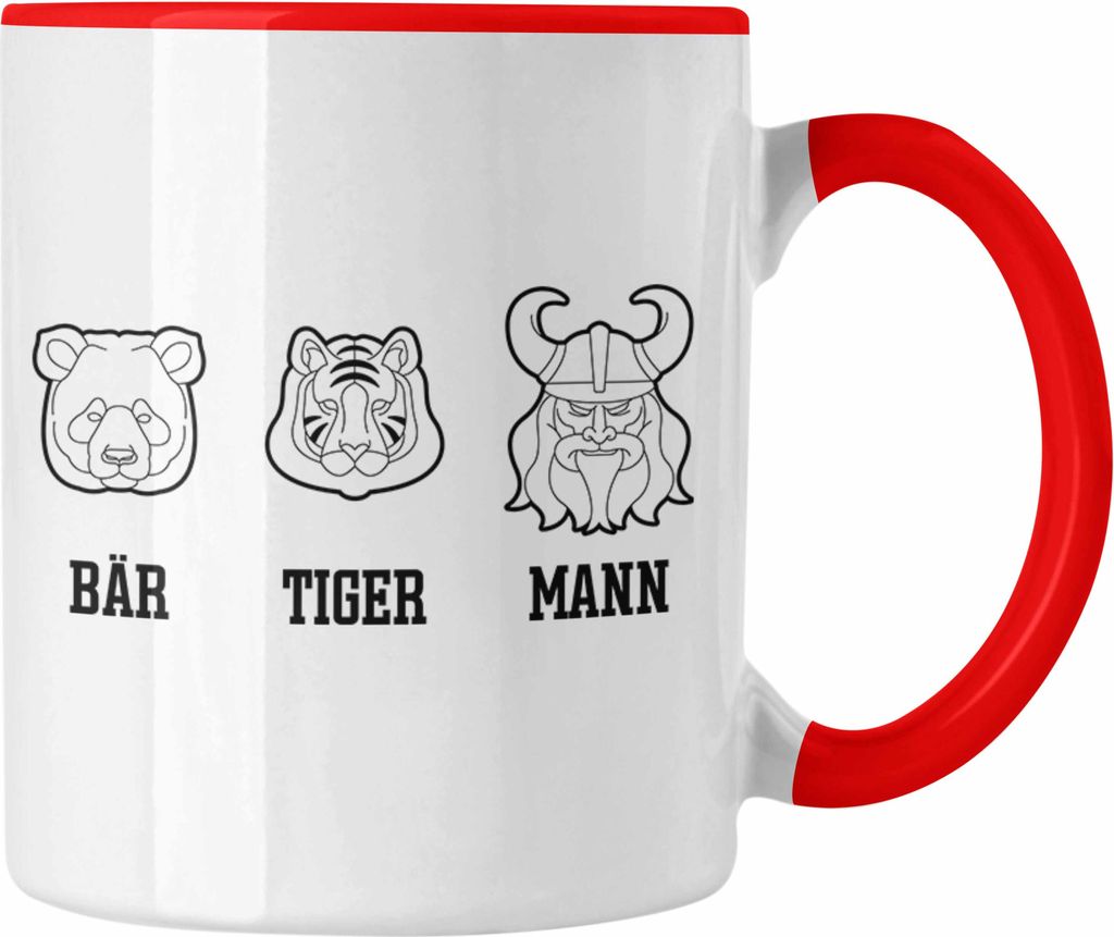 Trendation - Bär Tiger Mann Tasse Lustiges Geschenk Vater Vatertag Vatertagsgeschenk Kaffeetasse Papa (Rot)