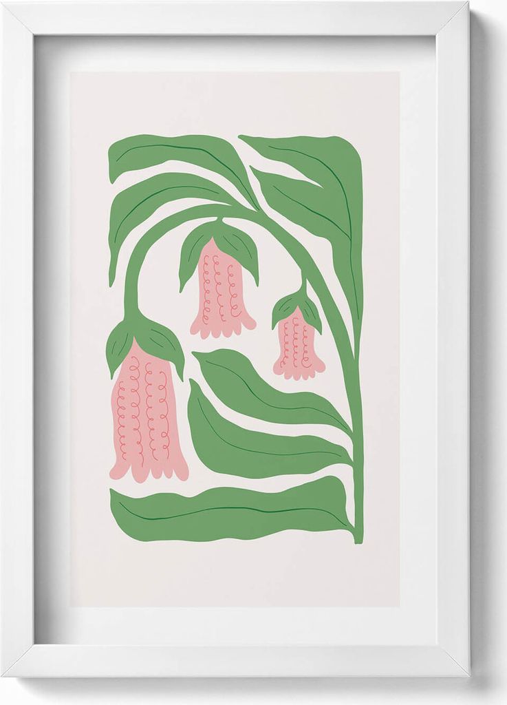 Pflanzen und Blumen Illustration– Wandbild mit Rahmen – Gerahmtes Bild – Wanddekoration – 20x30 cm – Weiß