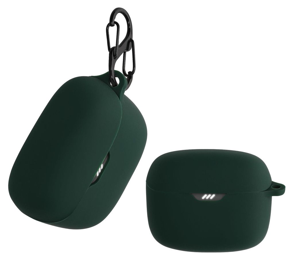 kwmobile Schutzhülle für JBL Tune Buds Hülle - TPU Silikon Case für Kopfhörer Ladecase - stoßfestes Cover mit Karabiner - Dunkelgrün