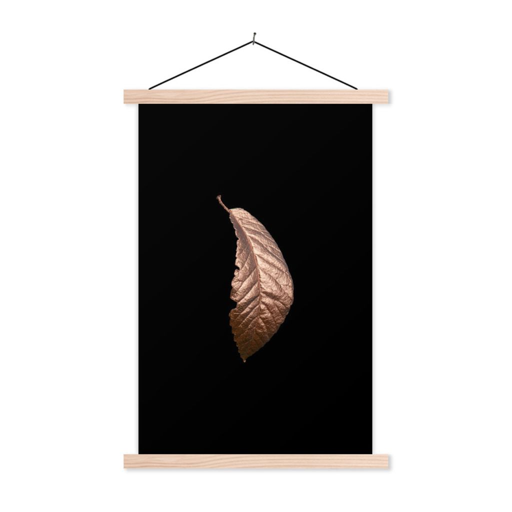 MuchoWow Textilposter Blätter - Roségold - Schwarz 40x60 cm mit holzfarbenen Rahmen - Poster