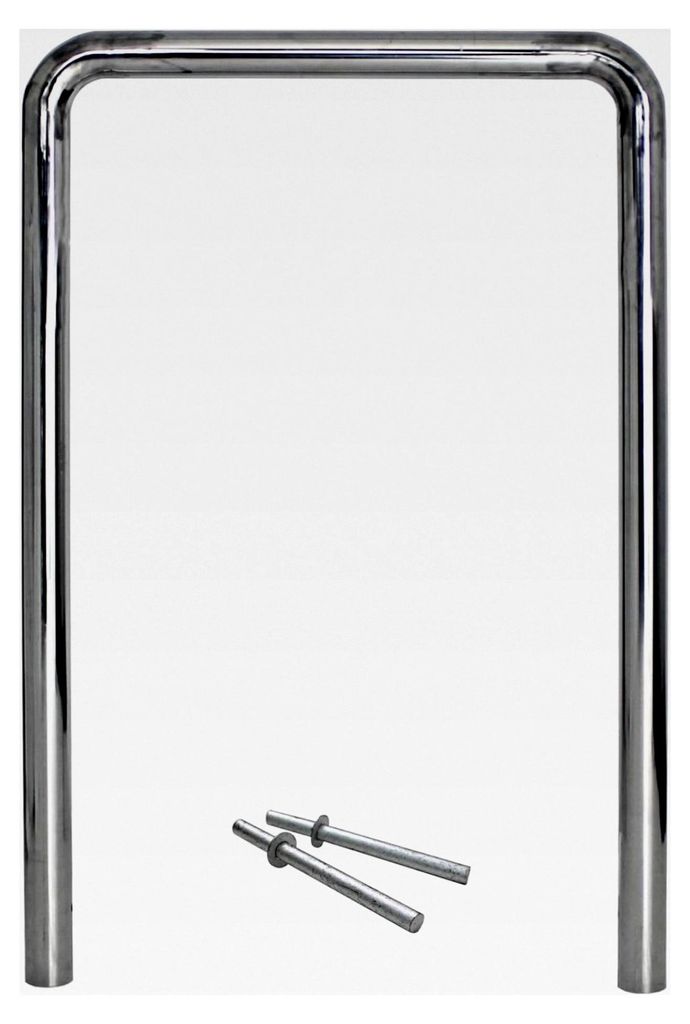 Fahrradanlehnbügel 118x78cm aus Edelstahl zum Einbetonieren mit Bodenquerankern für stabilen Stand und Diebstahlschutz