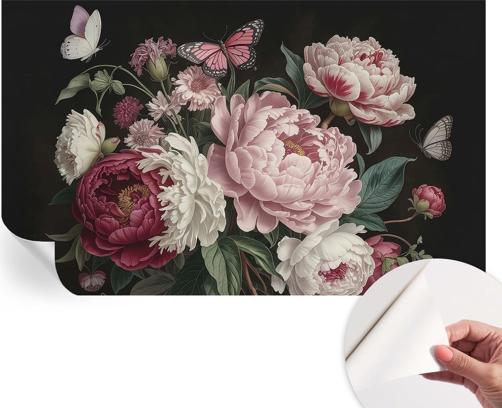 Selbstklebende Wandtapete - Dekorative Tapete für Wohnzimmer - Klebefolie für Wandbilder - Tapetenfolie für Wanddekoration - 416x254 - Pfingstro...