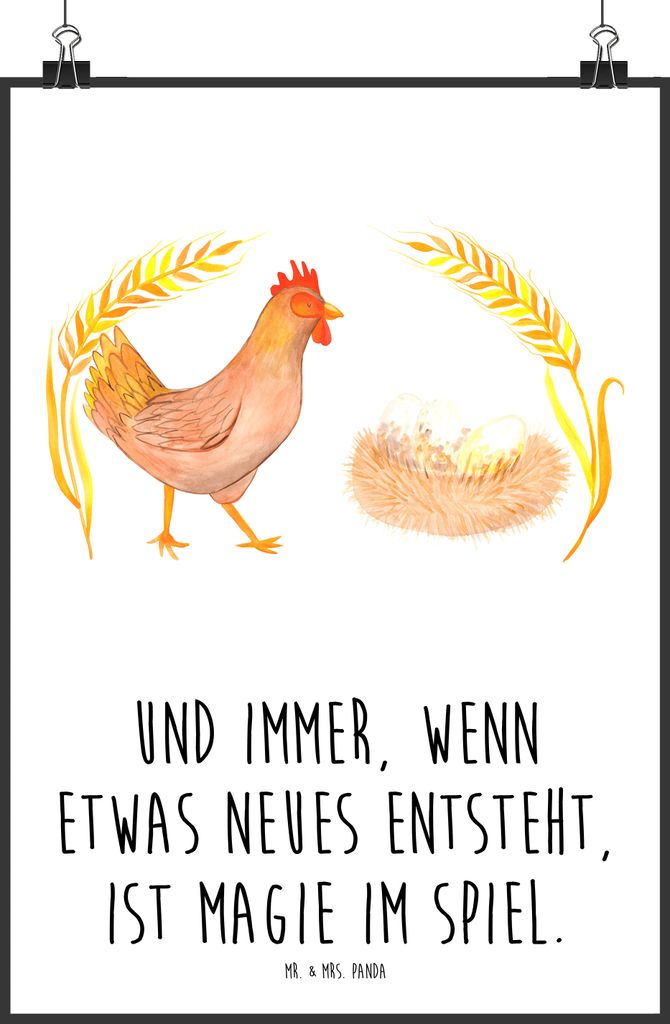 Mr. & Mrs. Panda Bild Huhn Stolz DIN A1 - Weiß - Geschenk, Spruch, Bauernhof, wandkunst, wanddeko, Hühner, Deko, Hof, drucke, Plakat, Eier, Geburt