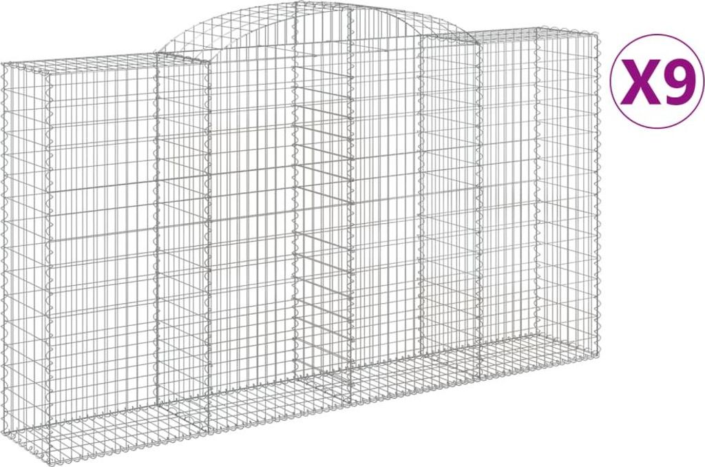vidaXL Gabionen mit Hochbogen 9 Stk. 300x50x160/180cm Verzinktes Eisen