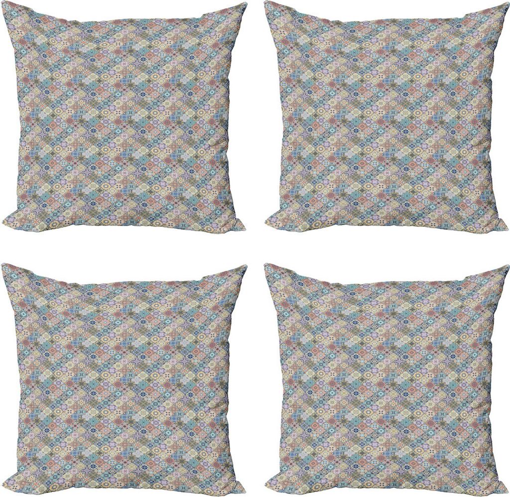 ABAKUHAUS Geometrisch Kissenbezug Set (4 Stück), Folkloric Effect Tile, Moderner Doppelseitiger Digitaldruck, 50 cm x 50 cm, Mehrfarbig