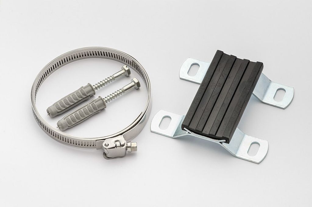 A product shot of mounting hardware for an expansion tank.