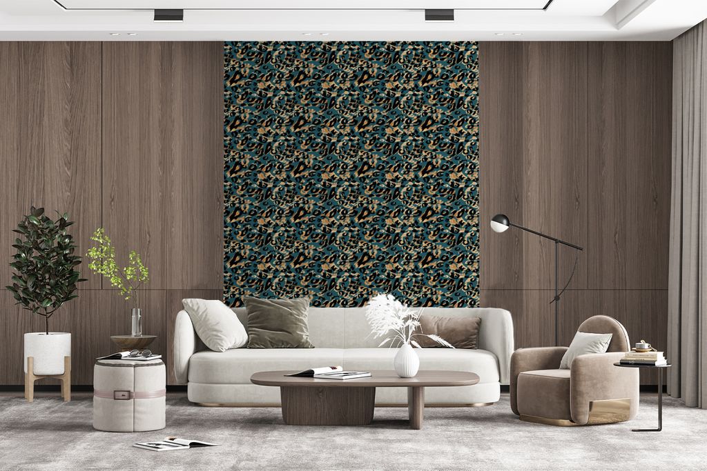 MuchoWow Fototapete für Wohnzimmer oder Schlafzimmer Wandtapete Vinyl Motivtapete Panther - Luxus - Muster - 205x280 cm - Wandbild
