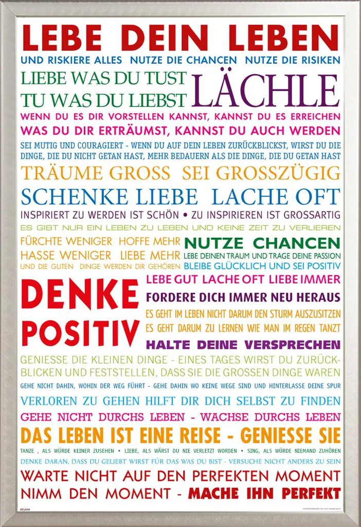 Cadre Photo Aluminium Argenté avec Poster Motivational Multicolore Art