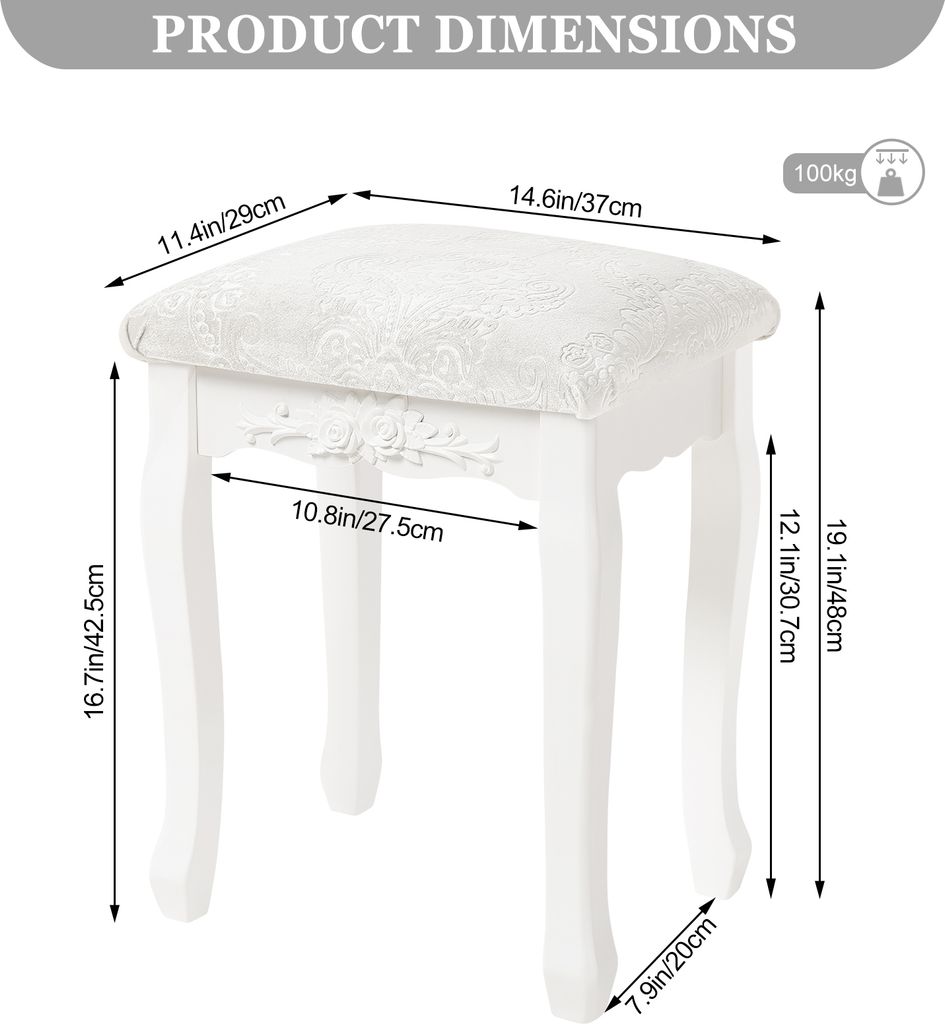 WOLTU Schminkhocker, Polsterhocker, MDF Holz, Weiß für Produktbild 3