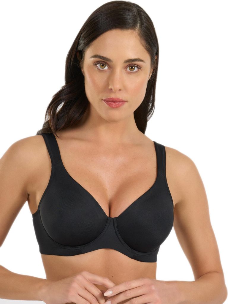 Spiman Damen gepolsterter Mikrofaser Bügel-BH mit breiten Träger, Schwarz, Gr. 80C
