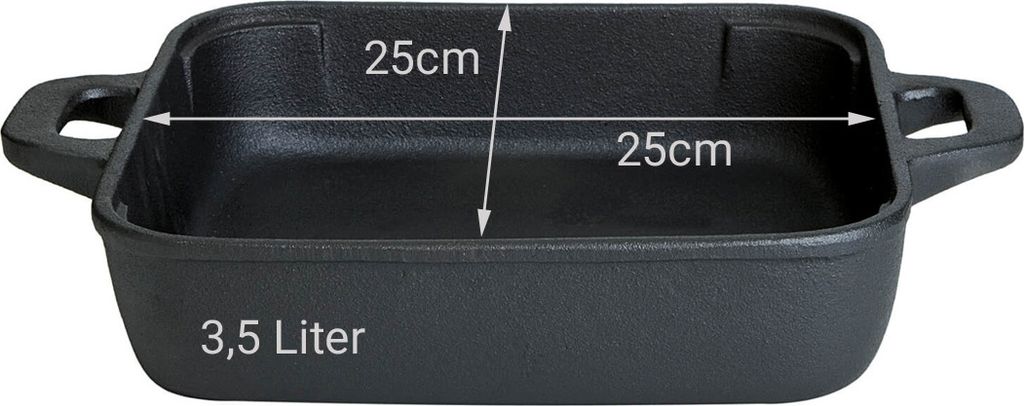Gusseisenpfanne quadratisch mit 2 Griffen - 25 x 25 x 6 cm
