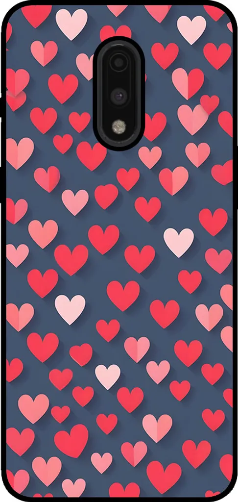 Smartphonica Custodia per OnePlus 7 con stampa di cuori rosa e rossi - Custodia backcover in TPU con design a cuori rosa e rossi