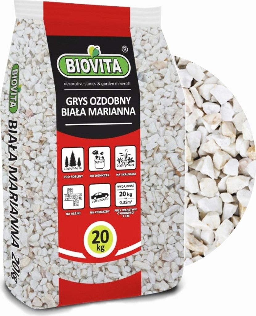 Granit Gartenstein Deko WEISS MARIANNA 8-16mm 20kg Biovita Produktbild 