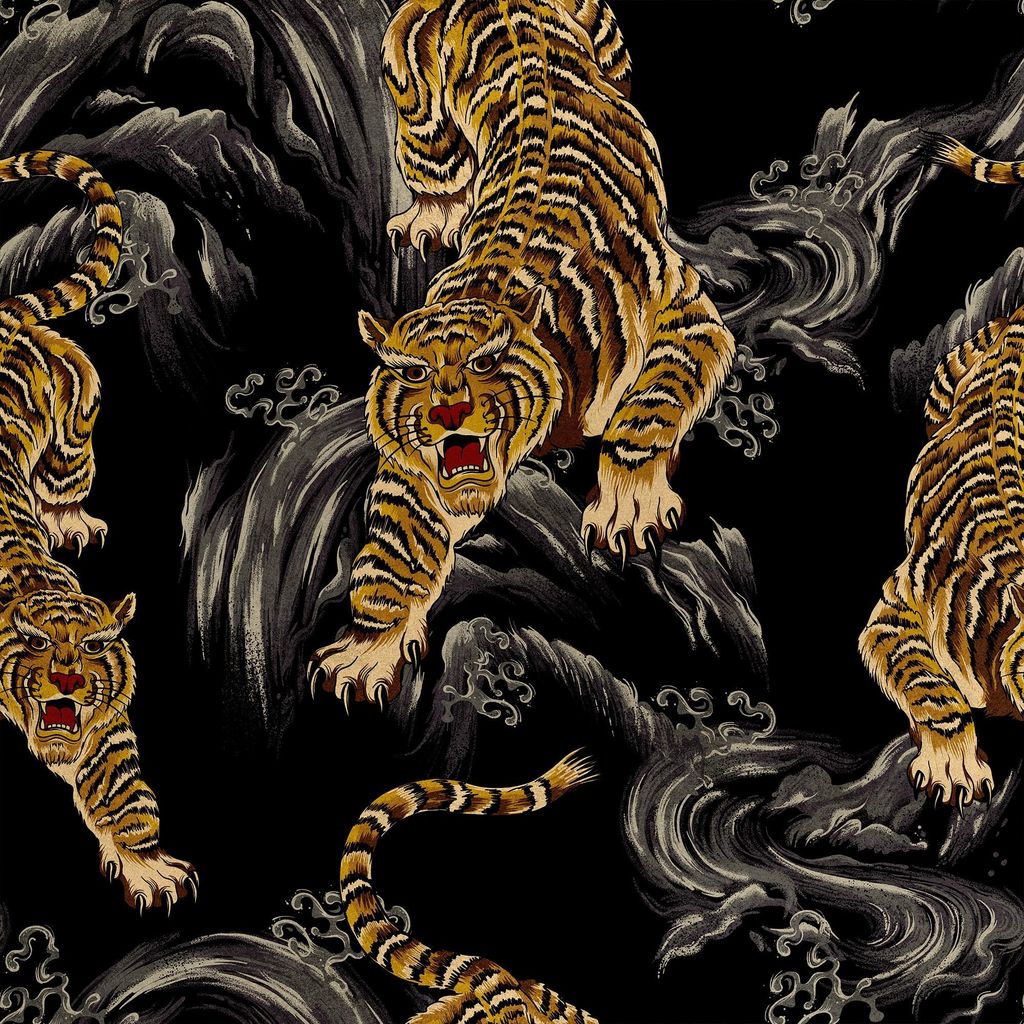Royal Samt Stoff Polyester Zum Nähen - Motiv asiatischer Tiger