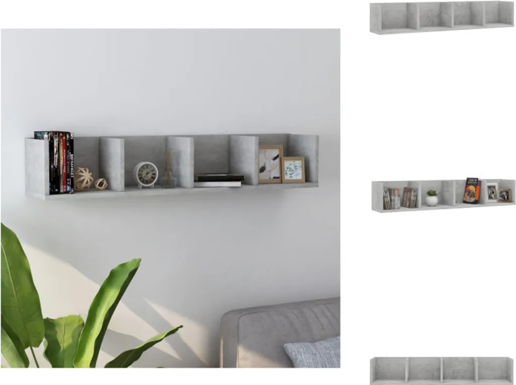 vidaXL scaffale da parete per CD grigio cemento 100x18x18 cm materiale a base di legno - Scaffali da parete