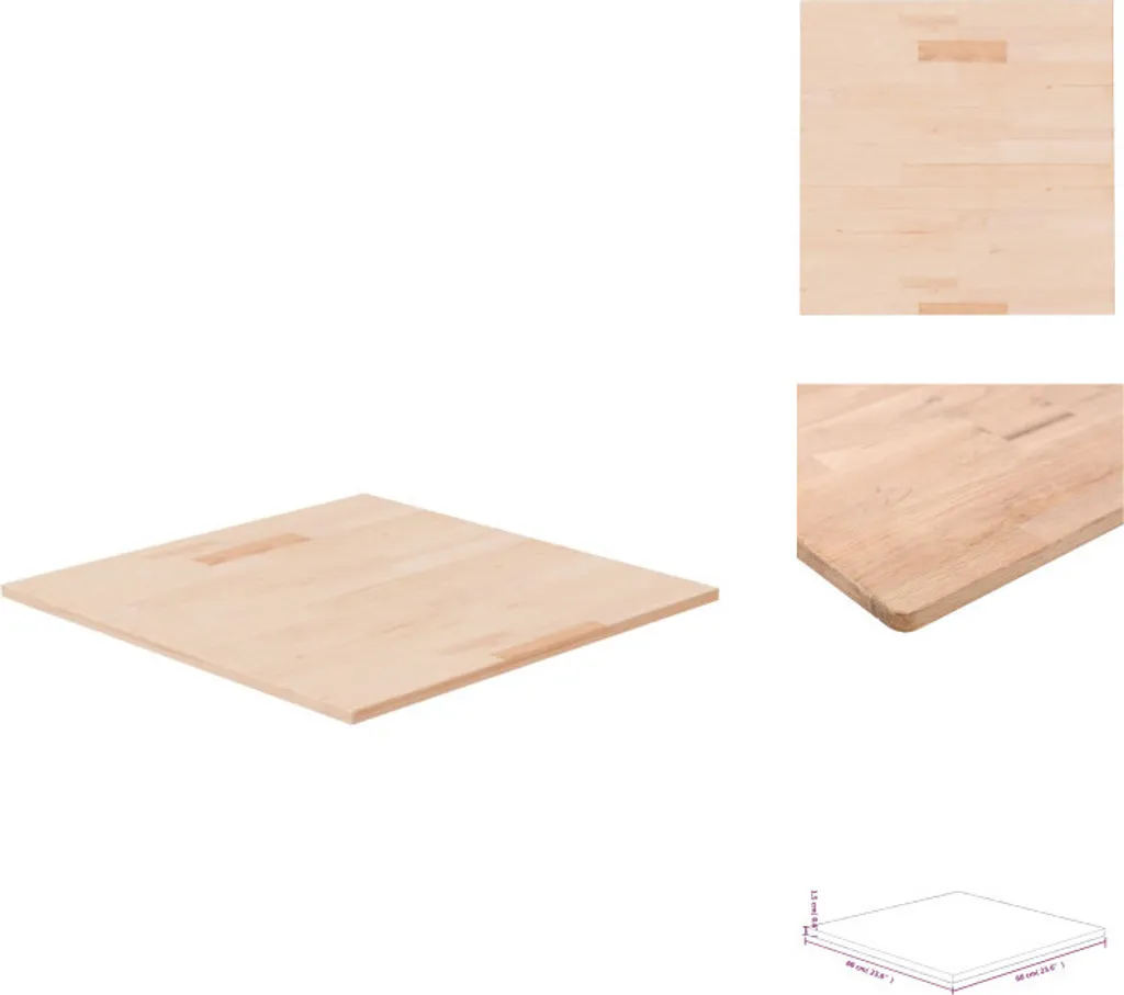 vidaXL Piano da tavolo quadrato 60x60x1,5 cm in legno di quercia non trattato - Piani da tavolo