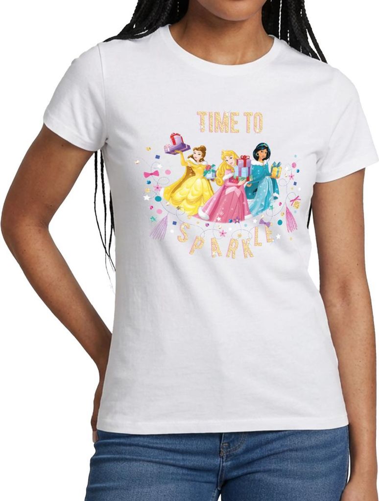 Belle, Aurora & Schneewittchen Time To Sparkle Frauen T-Shirt, M, Weiß