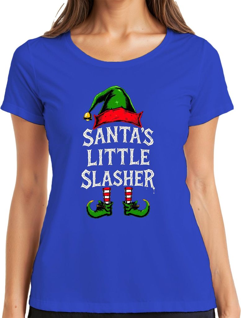 Santa's Little Slasher Weihnachten Elf Horror Gruselig Geschenk Damen T-Shirt, Blau, XXL