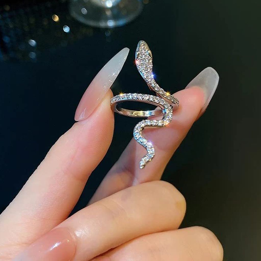 Damen-Ring, glänzend, elegant, charmant, zum Anziehen, passend für den Alltag, Schlangenform, Strass-Ring