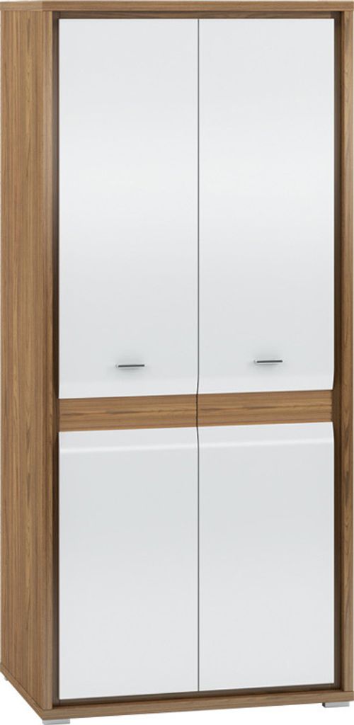 Drehtürenschrank / Kleiderschrank Tempe 01, Farbe: Nussfarben / Weiß Hochglanz, Fronteinsatz: Nussfarben - Abmessungen: 203 x 92 x 62 cm (H x B x...