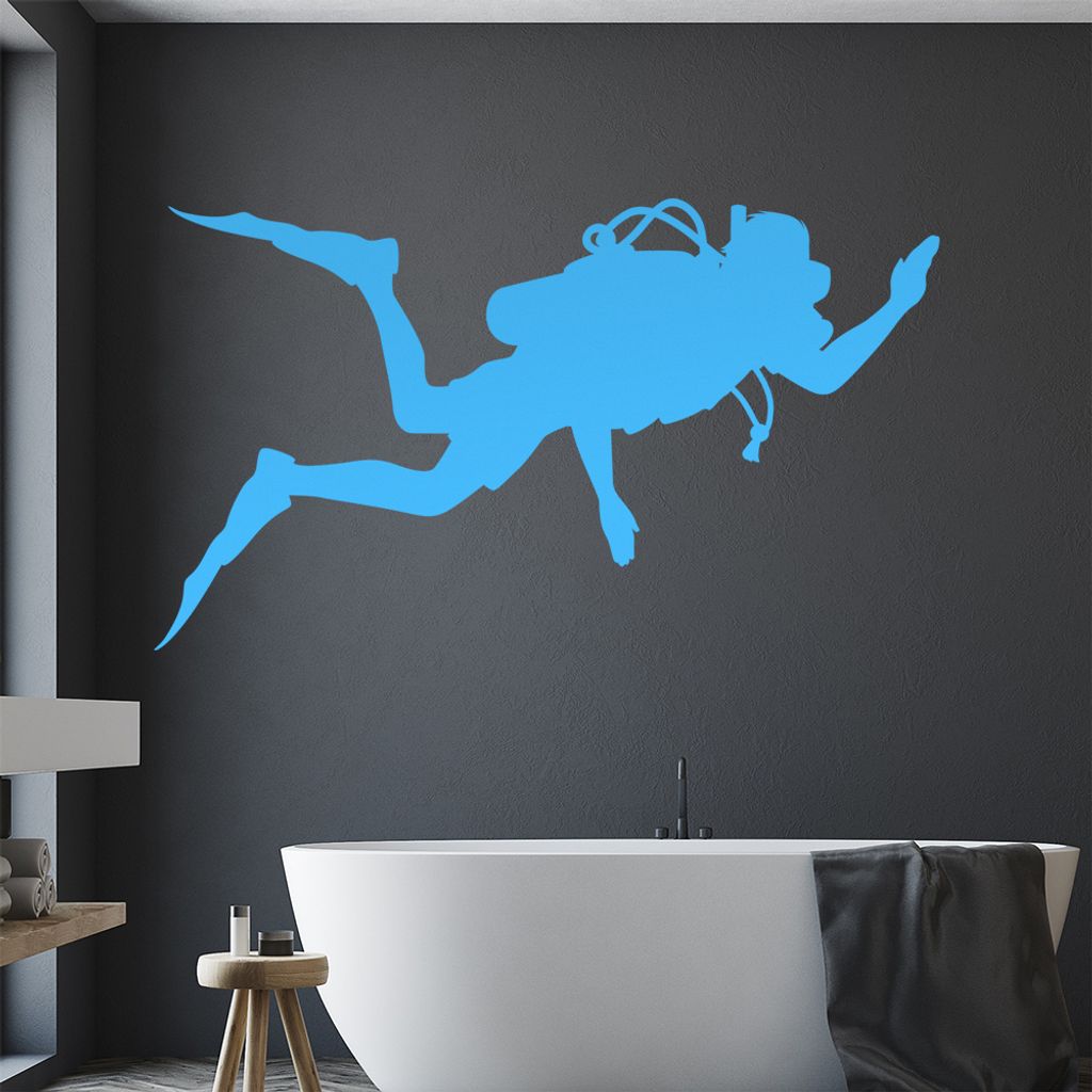 KIWISTAR Taucher mit Druckluftflasche Wandtattoo in 6 Größen - Wandaufkleber Wall Sticker - Dekoration, Küche, Wohnzimmer, Schlafzimmer, Badezimmer