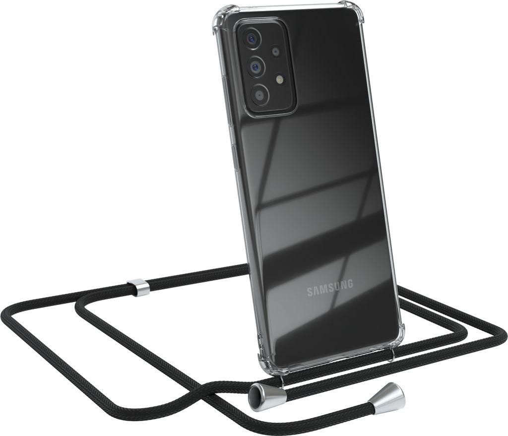 EAZY CASE Handykette kompatibel mit Samsung Galaxy A72 / A72 5G, Handyhülle mit Umhängeband, Handykordel, Schutzhülle Clear, Band in Schwarz
