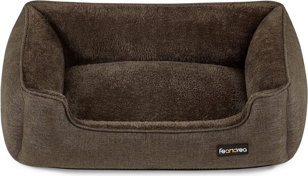 FEANDREA Hundebett, abnehmbarer Bezug, 70 x 55 x 21 cm, braun