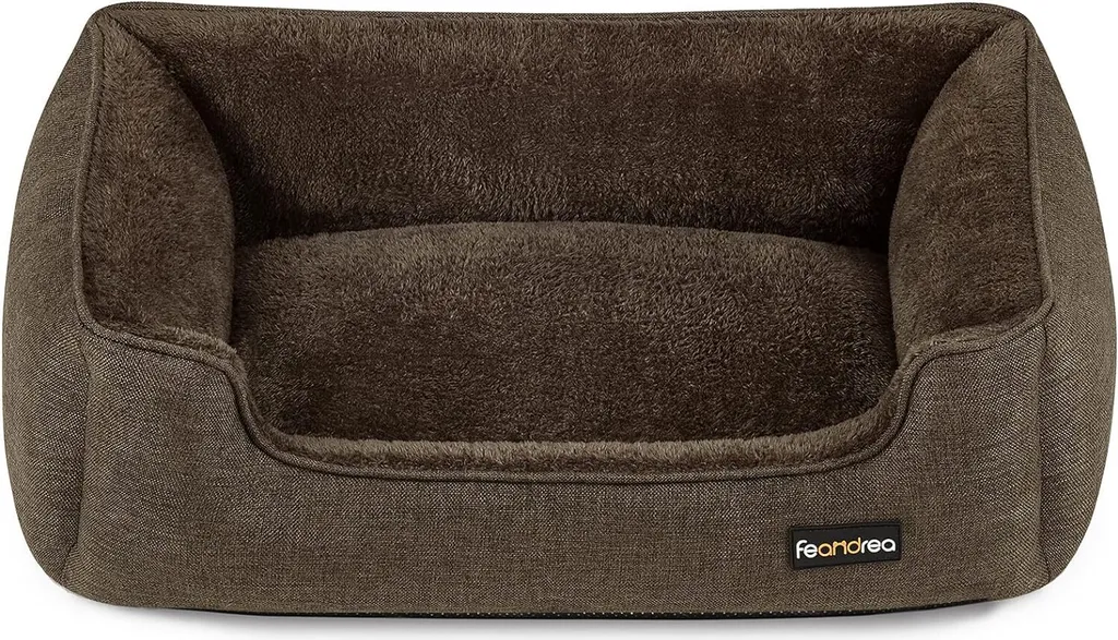 Lit pour Chien Lavable 70x55x21 cm, Solution Anti-Odeurs et Confort Marron