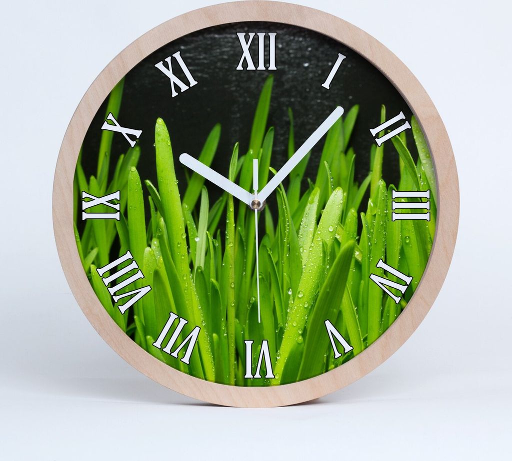 Holzuhr 30fi cm wanduhr - weiße Spitzen - Gras