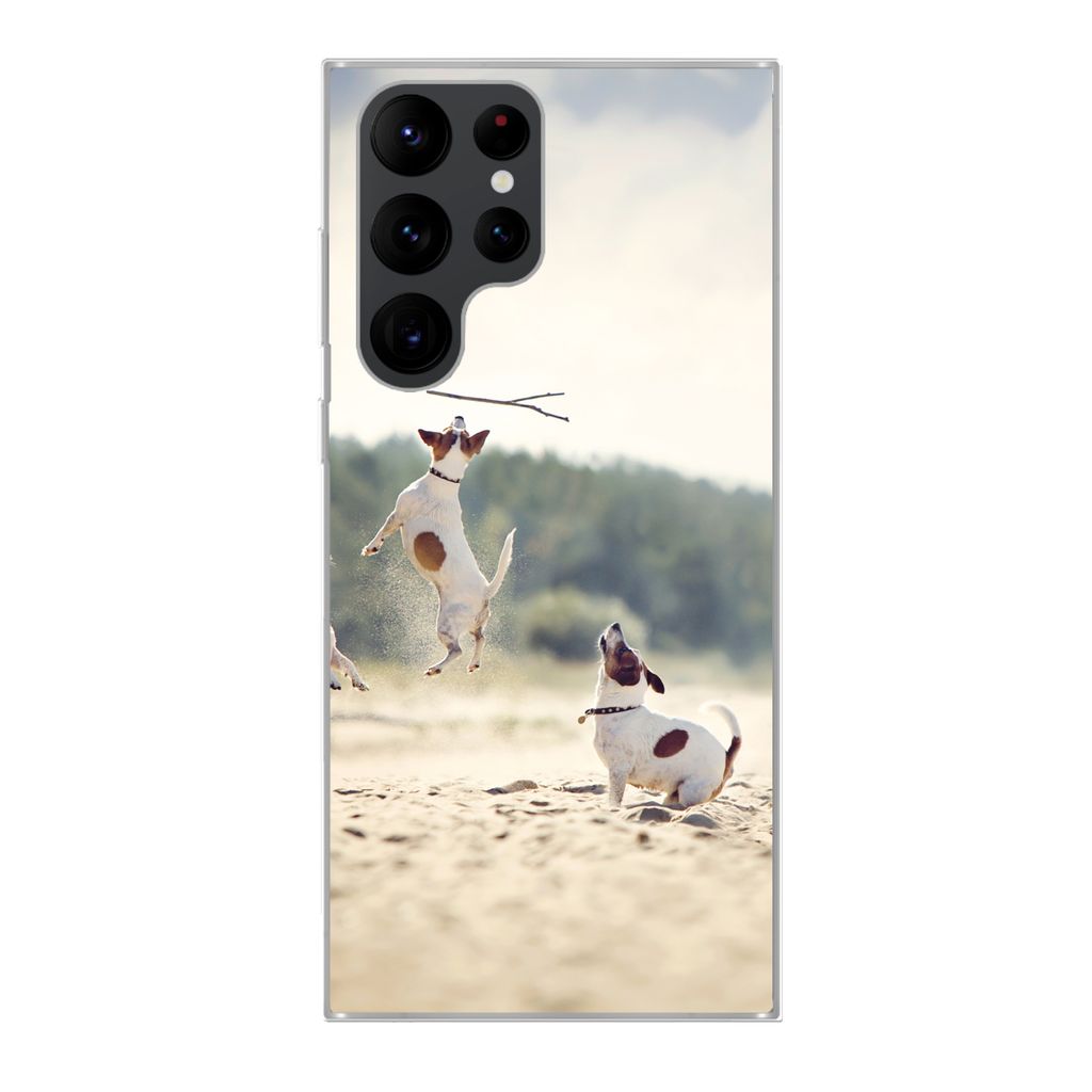 MuchoWow Handyhülle Schutzhülle Hülle für Samsung Galaxy S22 Ultra Hund - Zweig - Sand Silikon Softcase Handy Hülle - Abbildung