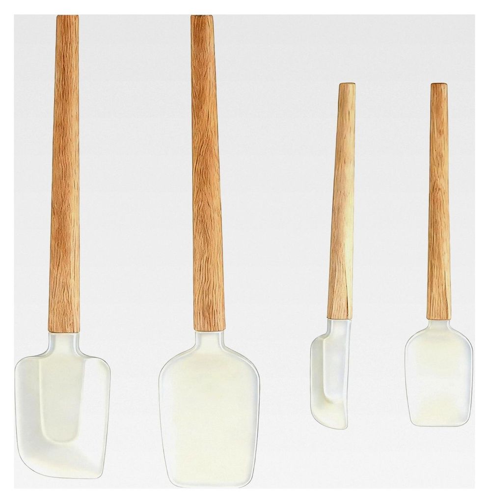 Set mit 4 Teigschabern und Silikonschabern, kleine und schmale Teigschaber mit Holzgriff, Glas- und Silikonspachtel für Küche und Backen, 31x6 cm