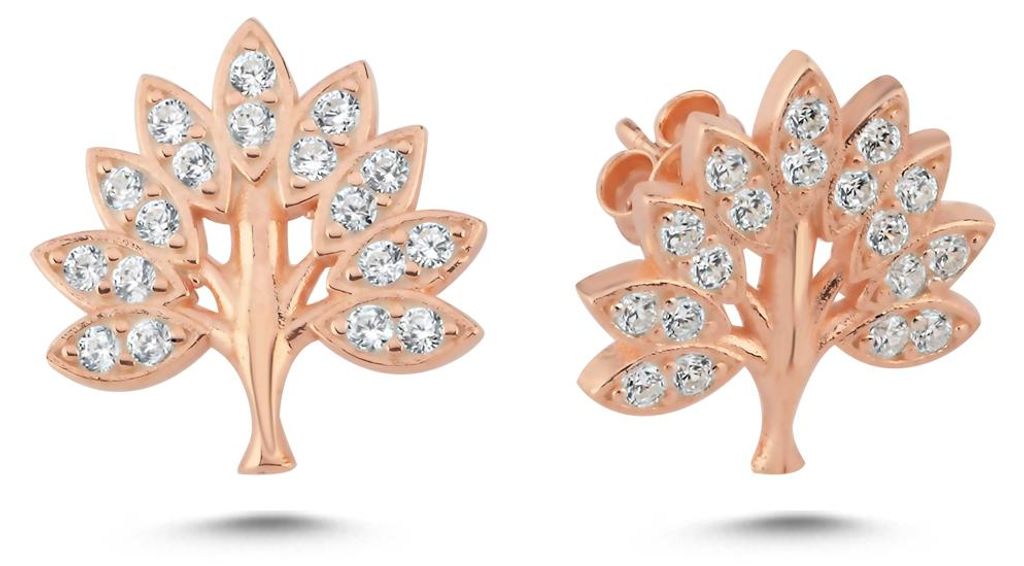 925 Sterling Silber Baum Ohrringe Zirkonia Rosegold Vergoldet Damen