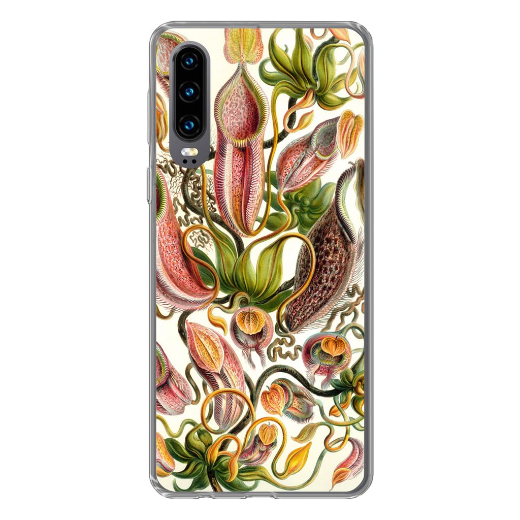 MuchoWow Handyhülle Schutzhülle Hülle für Huawei P30 Nepenthaceae - Künstliche Blumen Silikon Softcase Handy Hülle - Kartenbesitzer