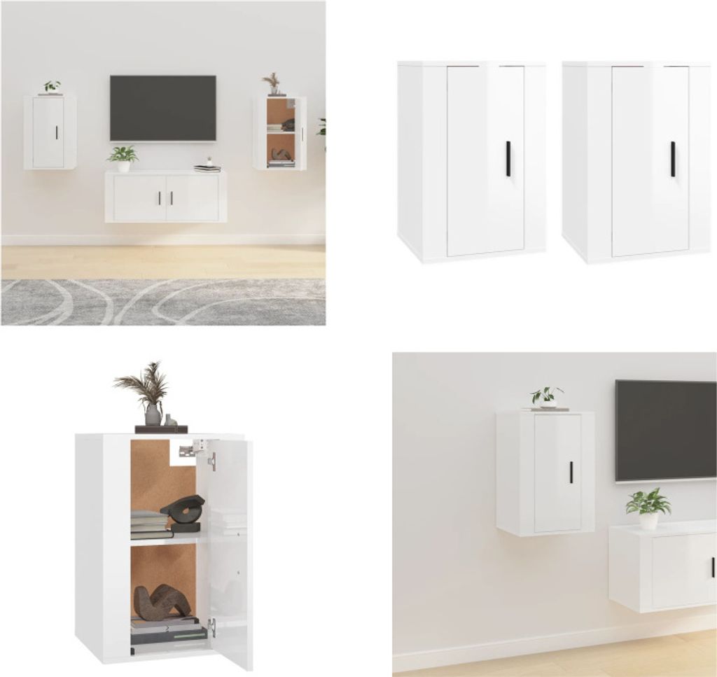 vidaXL TV Wandschränke 2 Stk. Hochglanz Weiß 40x34,5x60 cm - TV-Wandschrank - TV-Wandschränke - TV-Schrank - TV-Konsole