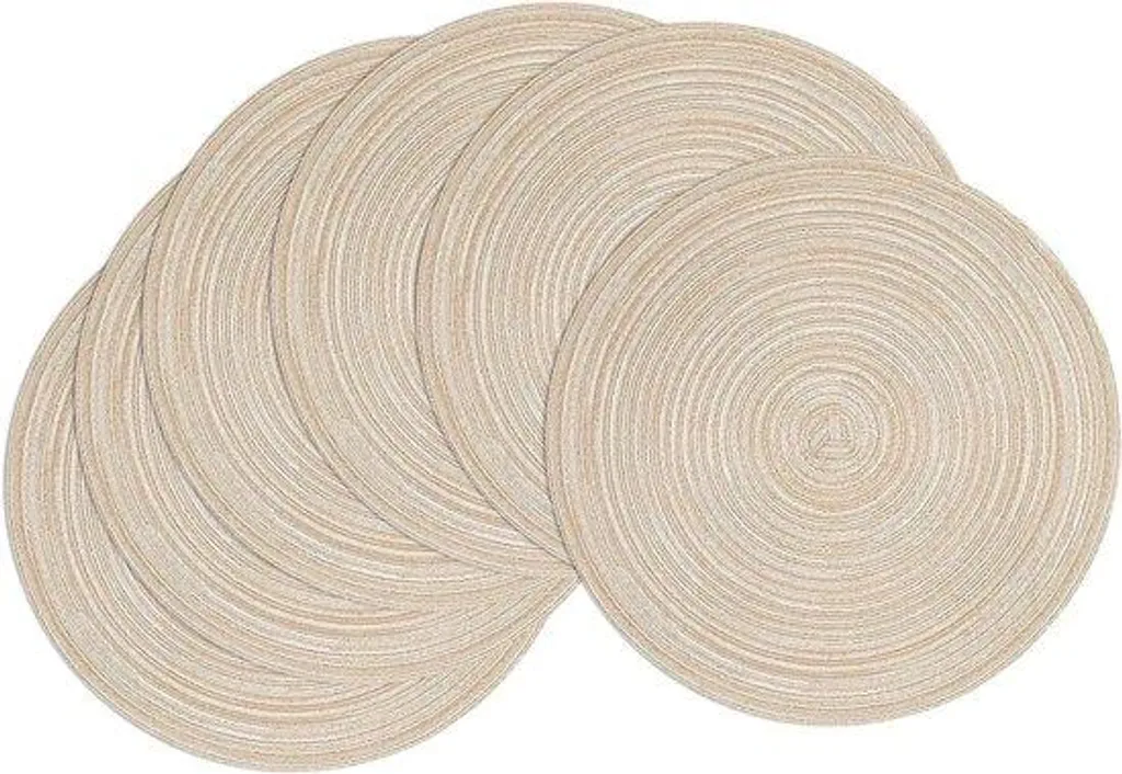 Sets de table coton beige pour repas en famille - Lot de 6 ronds 38cm