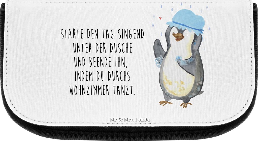 Mr. & Mrs. Panda Kosmetiktasche Pinguin Duschen - Weiß - Geschenk, Waschtasche, Tanzen, Dusche, Singen, Organizer, Kulturtasche, Duschkonzert, sch...
