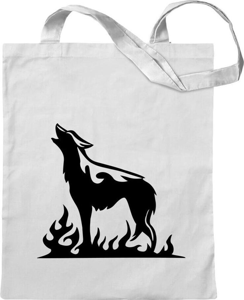 Kiwistar - Baumwolltasche - weiss - Flammenwolf - Tragetasche Stoffbeutel Umhängetasche Langer Henkel
